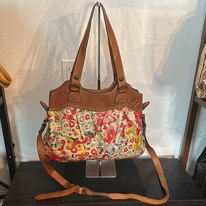 Patricia Nash Bright Floral Italian Leather Satchel Shoulder Bag